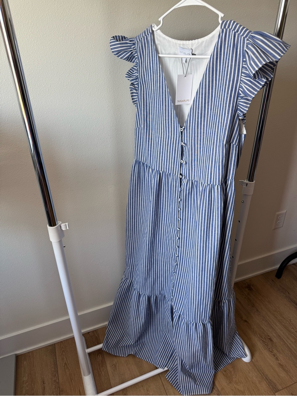 Sugarlips Sandy Striped Evianna Flutter Maxi Dress Size XL new with tags - Picture 2 of 10